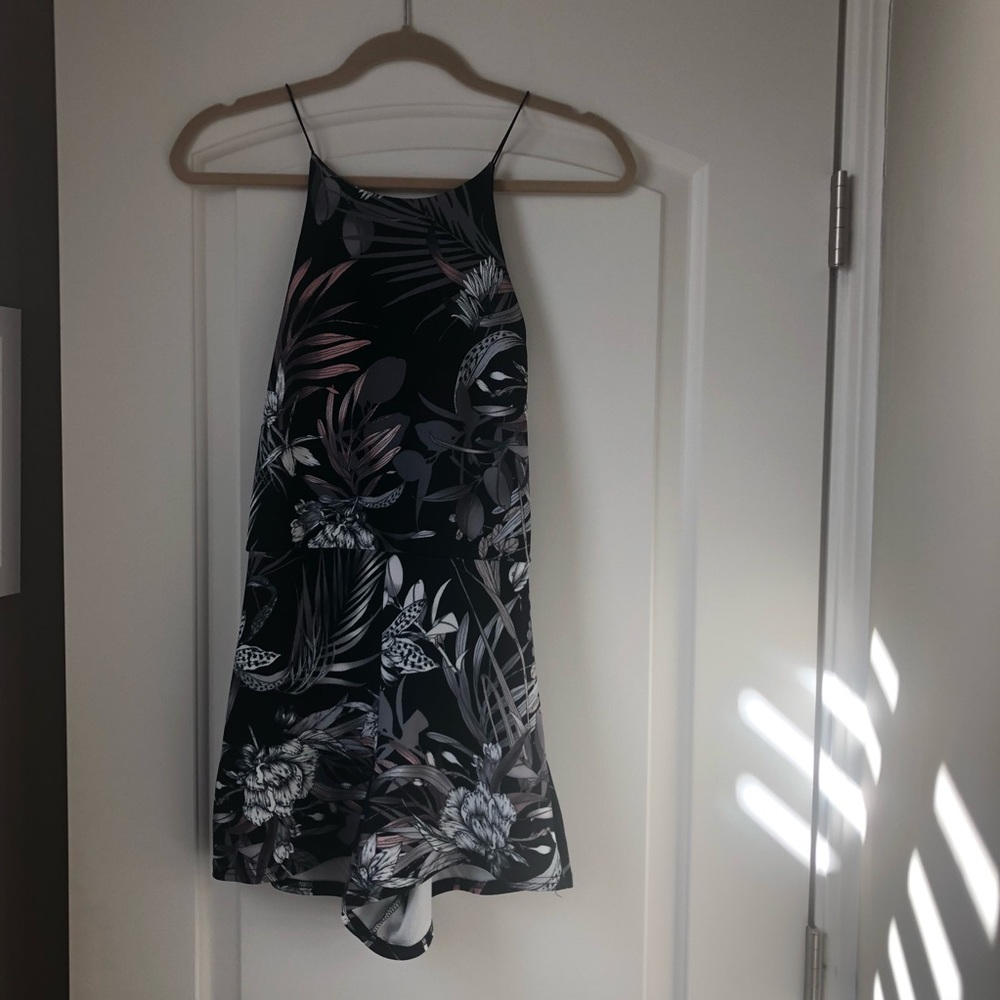 Boohoo brand Rose Dark Floral High Neck Playsuit